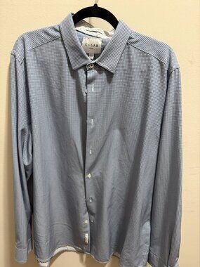 C-LAB Men's Blue Micro-geometric Print Button-Down Dress Shirt Size 17.5 / 34-35